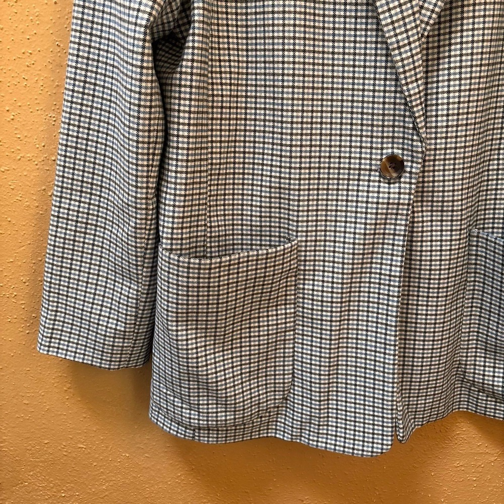 A New Day Womens Plaid Single Button Blazer Jacket XL Black White Blue VN1111626 - Picture 4 of 7